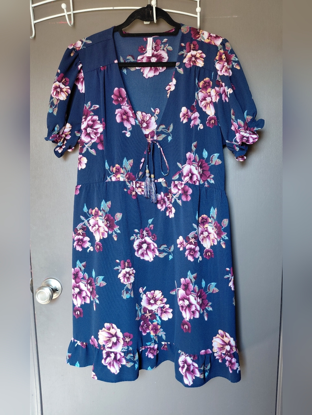 Navy Floral Tie-Front Mini Dress